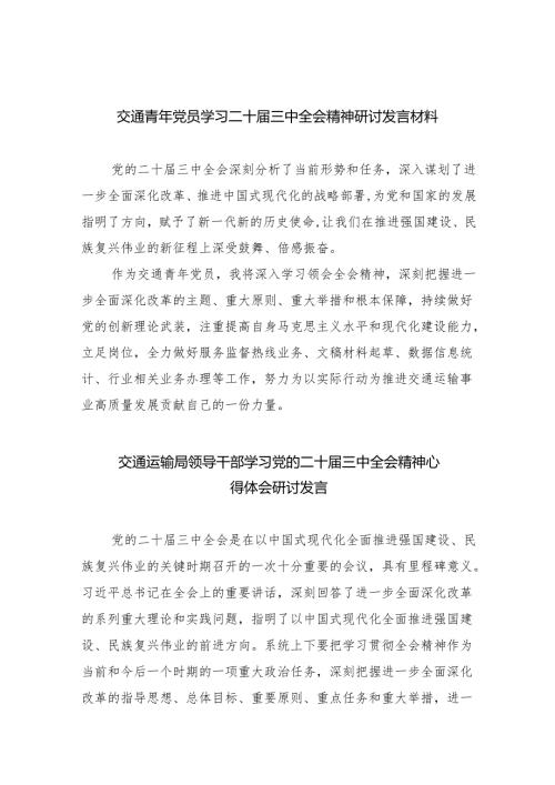 （9篇）交通青年党员学习二十届三中全会精神研讨发言材料范文.docx