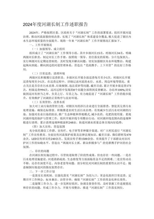 2024年度河湖长制工作述职报告.docx