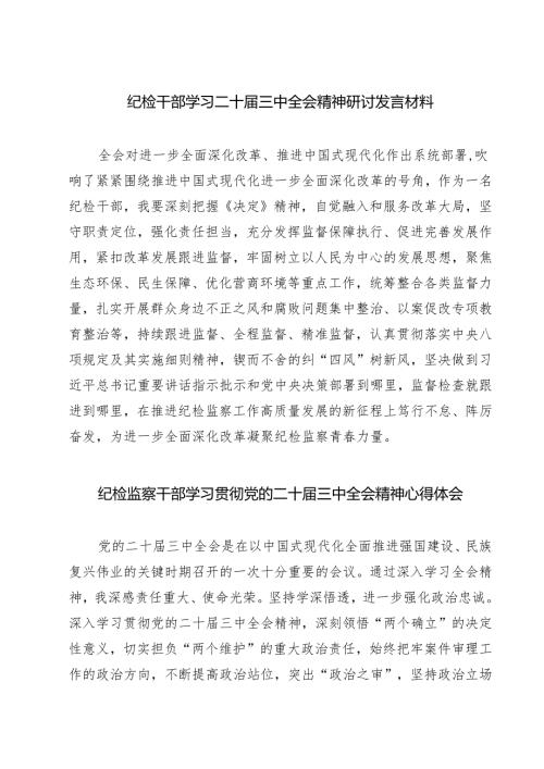(四篇)纪检干部学习二十届三中全会精神研讨发言材料（详细版）.docx