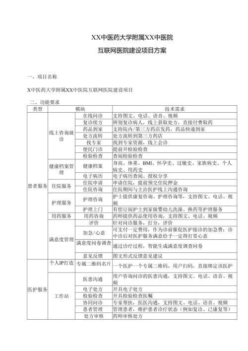 XX中医药大学附属XX中医院互联网医院建设项目方案（2024年）.docx