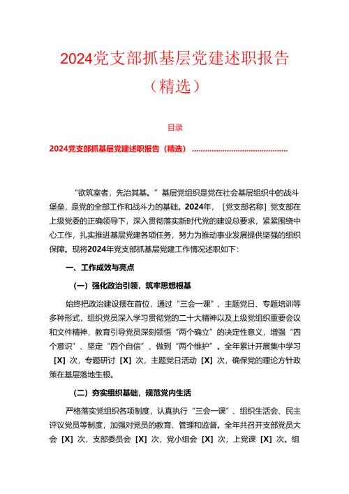 2024关于党支部抓基层党建述职报告（精选）.docx