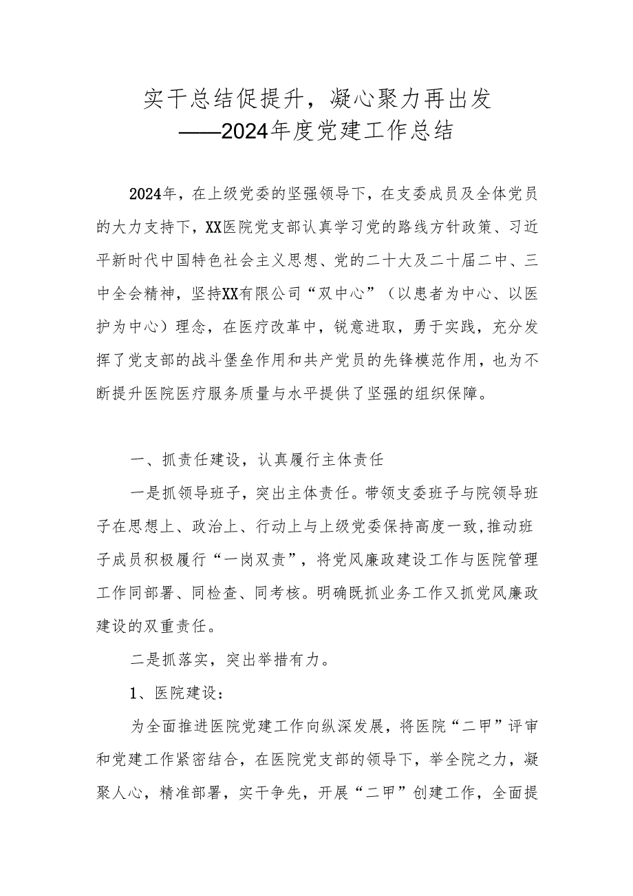 2024年度医院党建工作总结（实干总结促提升凝心聚力再出发）.docx_第1页