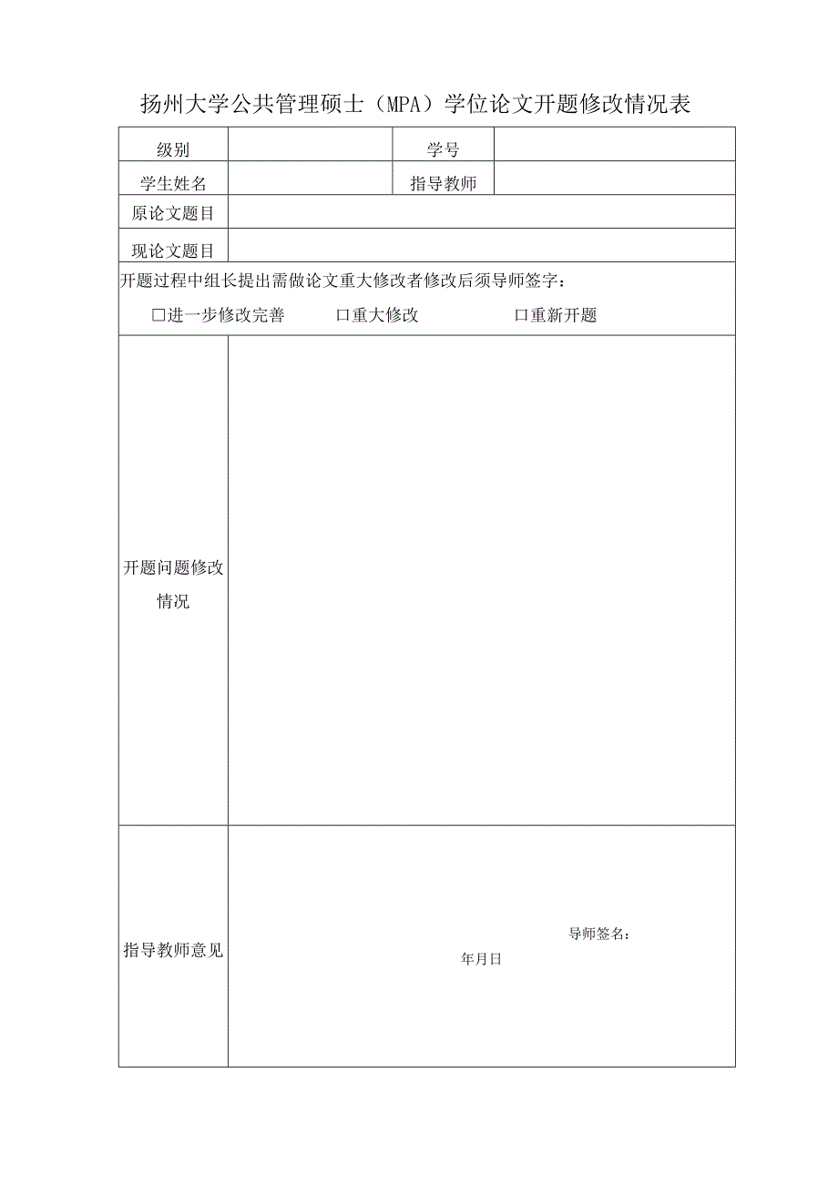 扬州大学管理学院公共管理硕士（MPA）学位论文中期检查表.docx_第1页