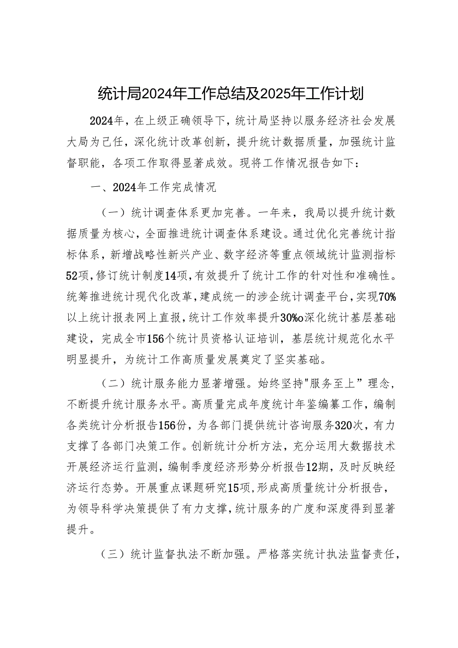 统计局2024年工作总结及2025年工作计划.docx_第1页