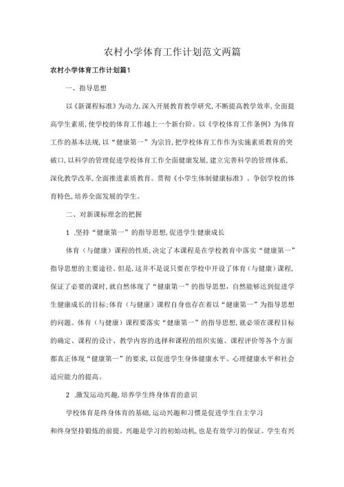 农村小学体育工作计划范文两篇.docx