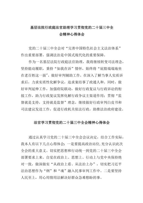 （11篇）基层法院行政庭法官助理学习贯彻党的二十届三中全会精神心得体会范文.docx