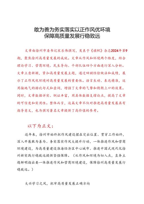 敢为善为、务实落实、以正作风优环境保障高质量发展行稳致远.docx
