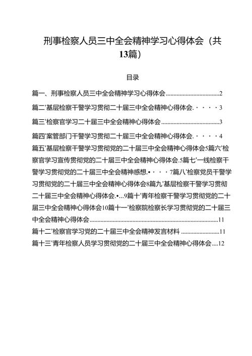 （13篇）刑事检察人员三中全会精神学习心得体会（最新版）.docx
