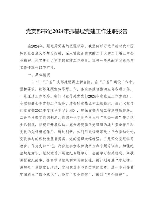 局党支部书记2024年抓基层党建工作述职报告.docx
