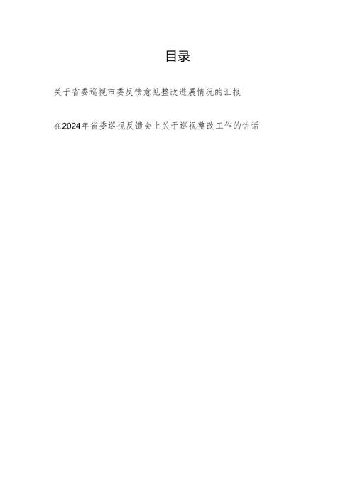 省委巡视市委反馈意见整改事项进展情况汇报和市委领导在省委巡视反馈会上关于巡视整改工作的讲话.docx