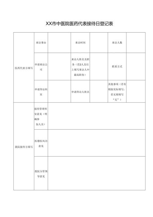 XX市中医院医药代表接待日登记表（2024年）.docx