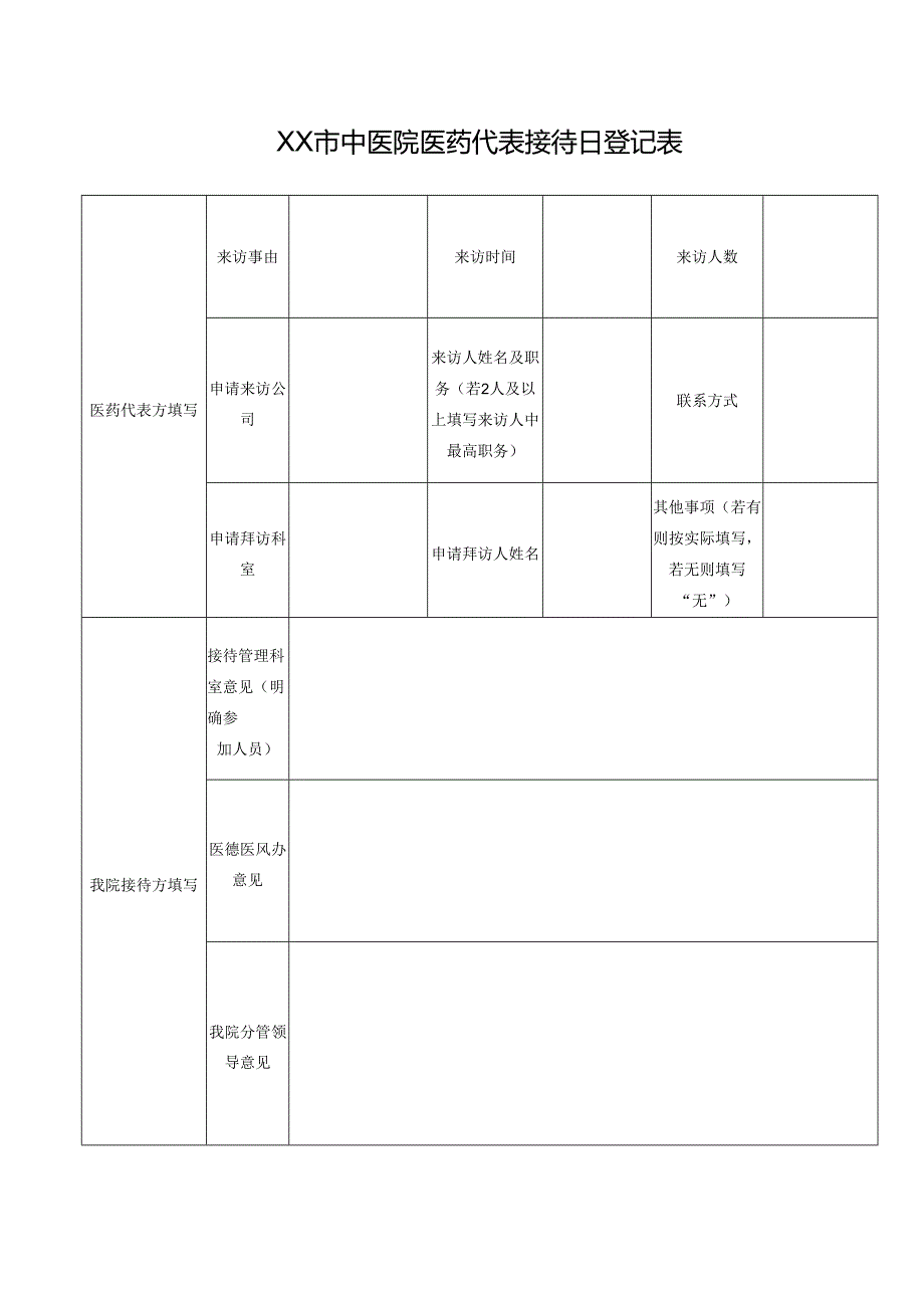 XX市中医院医药代表接待日登记表（2024年）.docx_第1页
