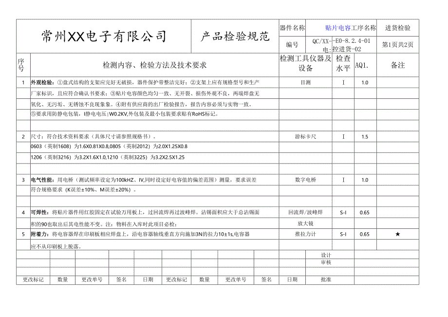 贴片电容进货检验标准.docx_第1页