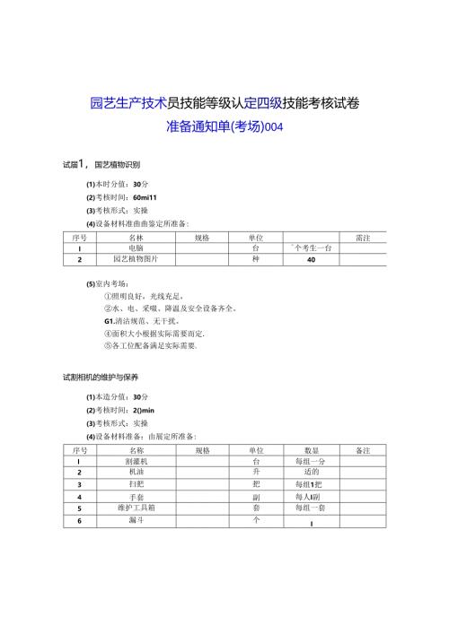 2024年山东省职业技能等级认定试卷 真题 农业技术员（园艺生产技术员）（四级）考场、考生准备通知单004.docx