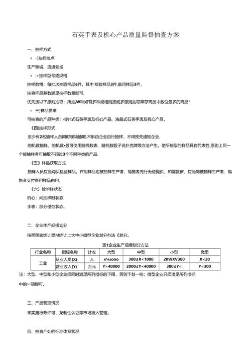 石英手表及机心产品质量监督抽查方案.docx