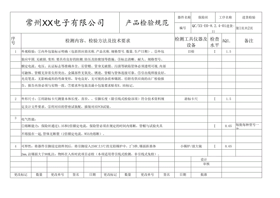 保险丝进货检验标准.docx_第1页