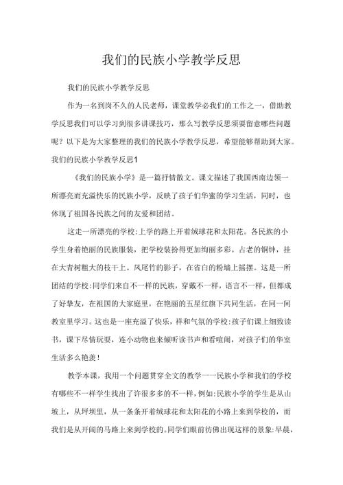 我们的民族小学教学反思.docx