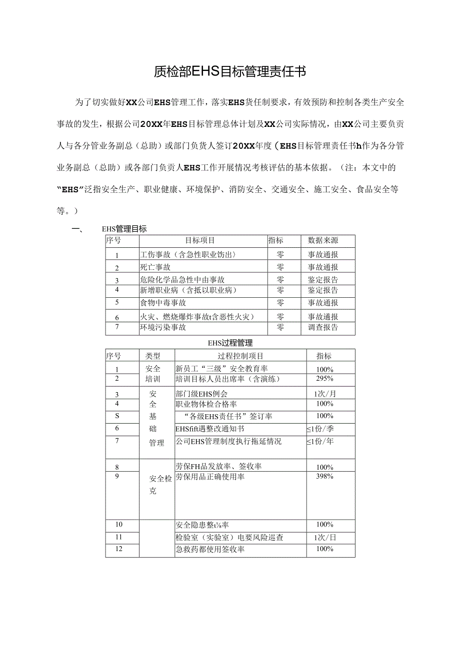 质检部EHS目标管理责任书.docx_第1页