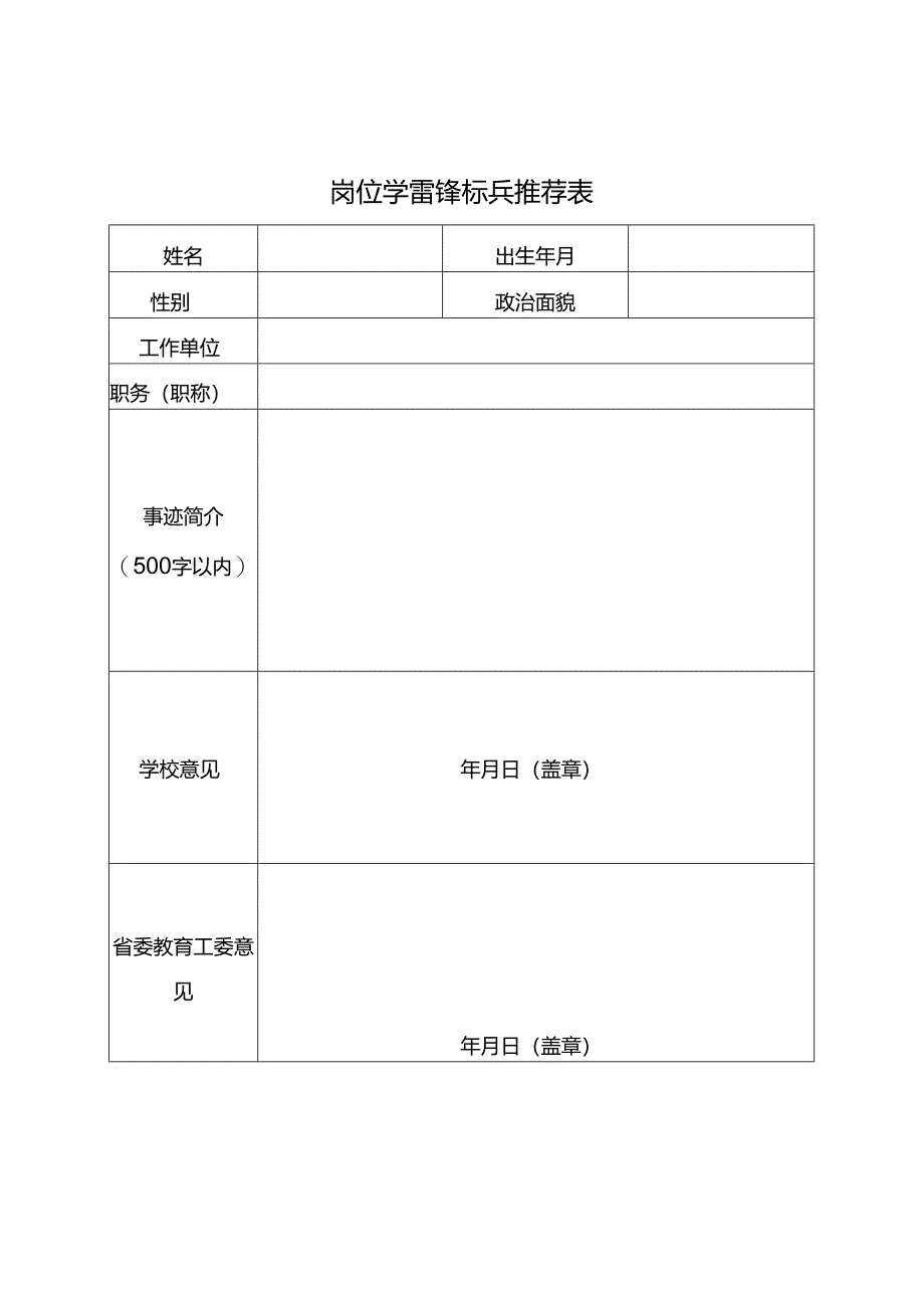 岗位学雷锋标兵推荐表.docx_第1页