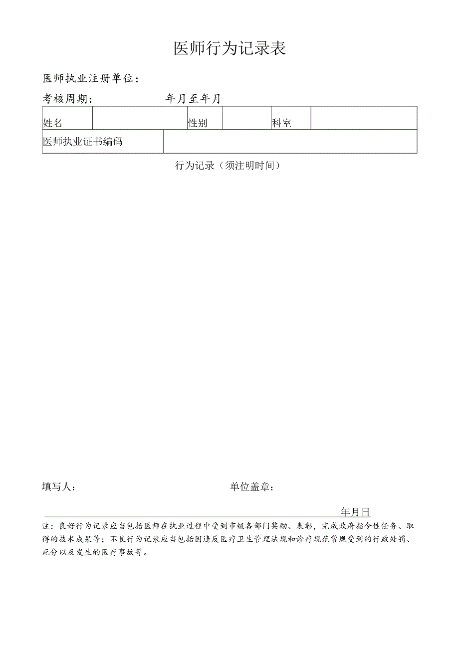 医师行为记录表.docx_第1页