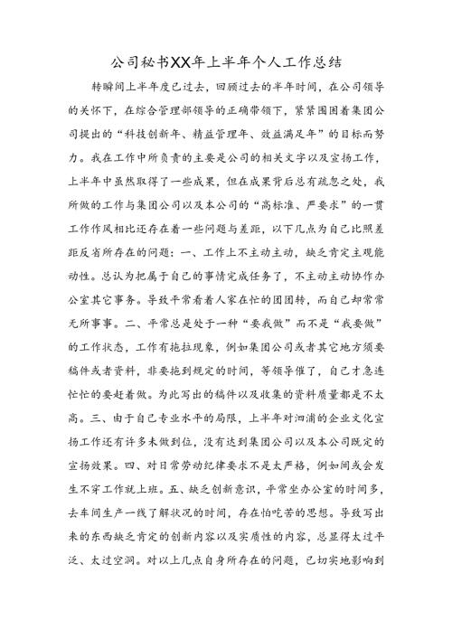 公司秘书XX年上半年个人工作总结.docx