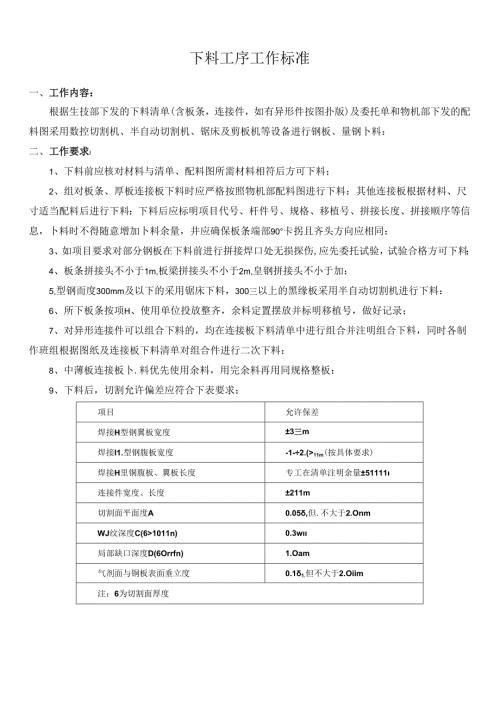 下料工序工作标准.docx