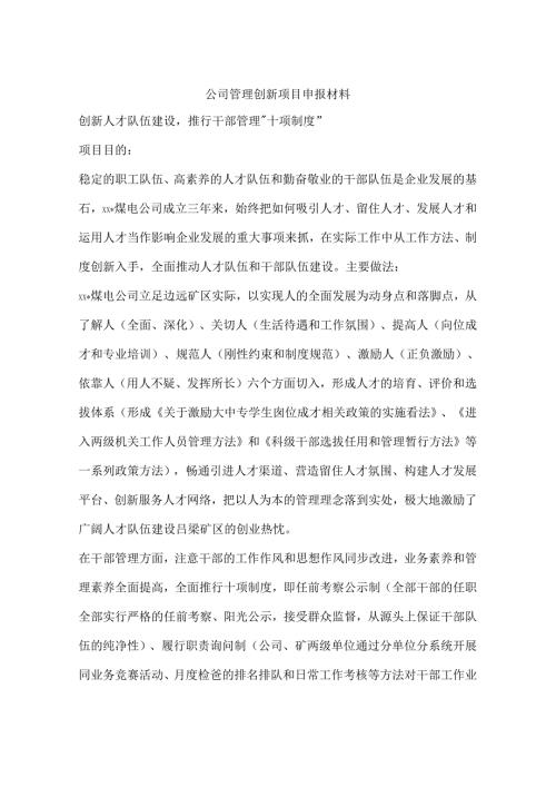 公司管理创新项目申报材料.docx