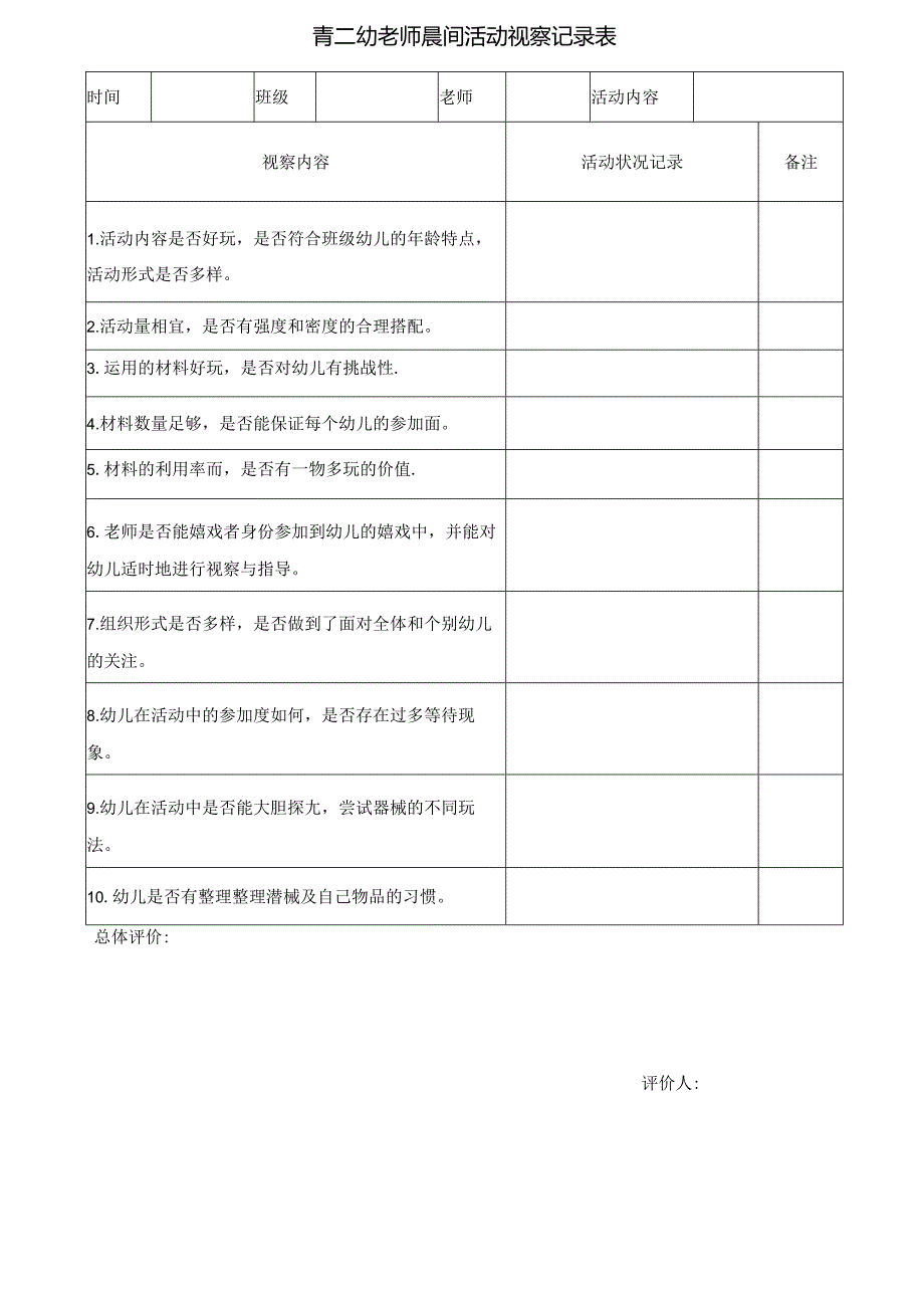 幼儿园教师晨间活动观察记录表.docx_第2页