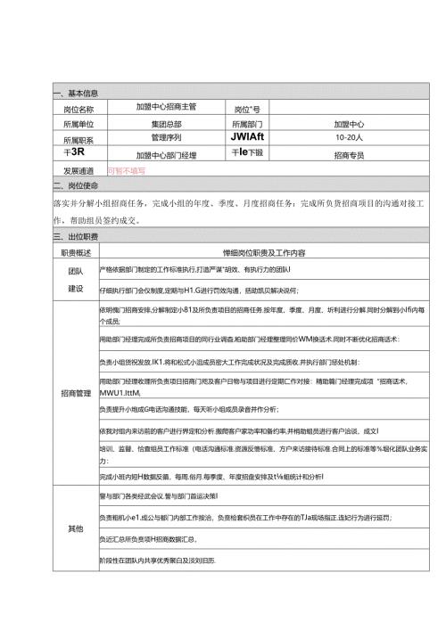 加盟中心招商主管理岗位职责.docx