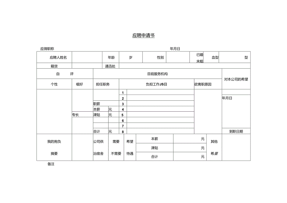 应聘申请书模板.docx_第1页