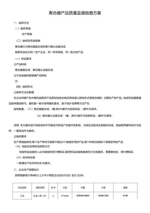 离合器产品质量监督抽查方案.docx
