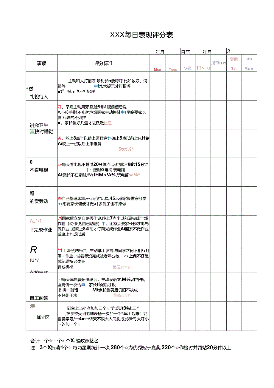 儿童每日表现评分表.docx_第1页