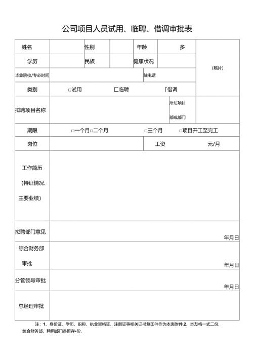 公司项目人员试用、临聘、借调审批表.docx