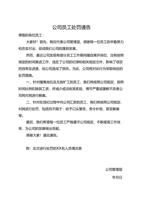 单位员工处罚通告模板（精选5份）.docx
