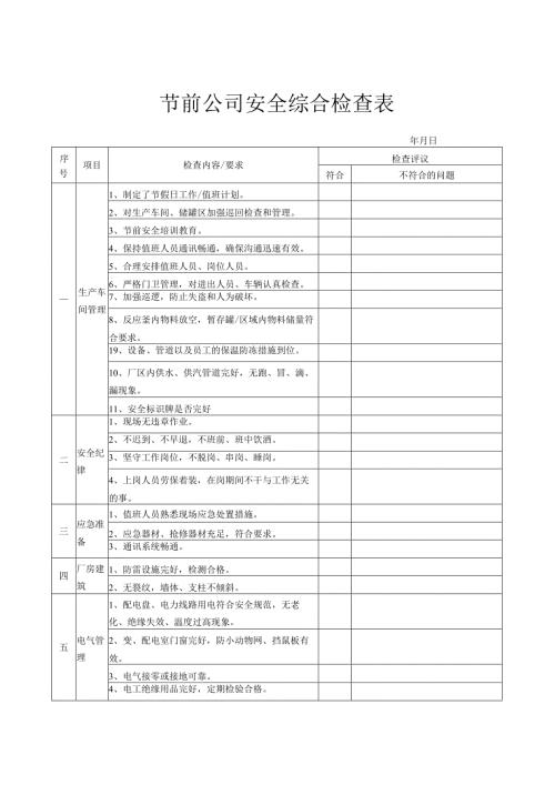 节前和节后复工安全综合检查表.docx