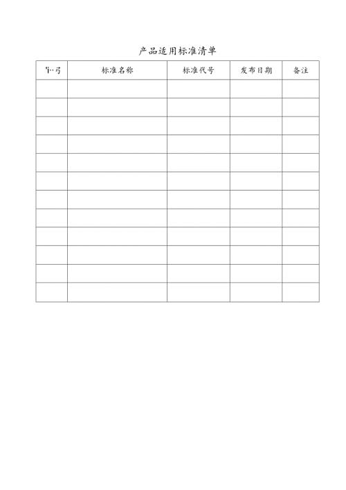 产品适用标准清单模板.docx