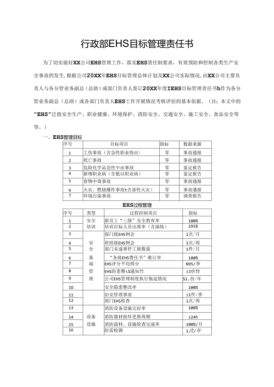 行政部EHS目标管理责任书.docx_第1页