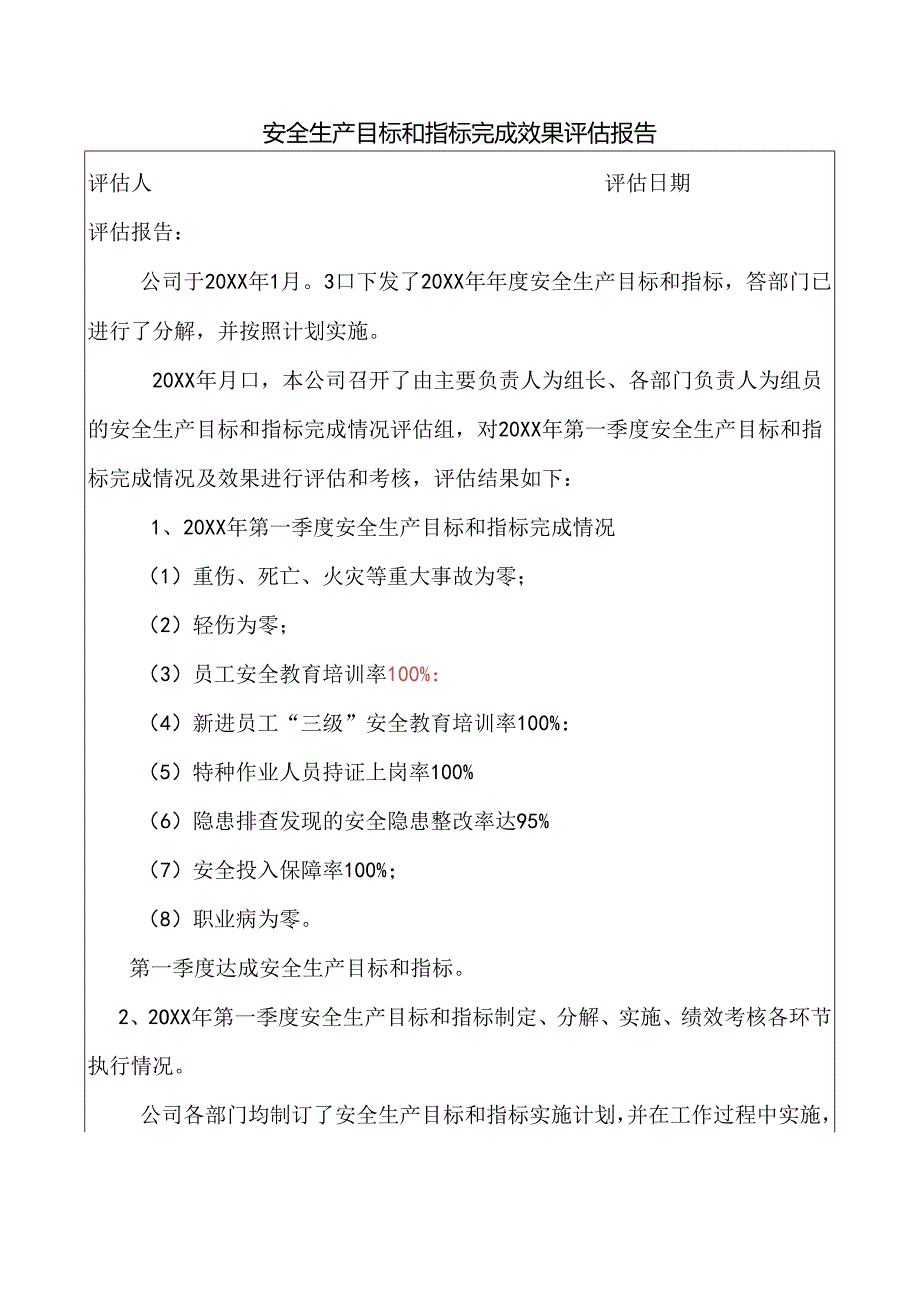 安全生产目标和指标完成效果评估报告.docx_第1页