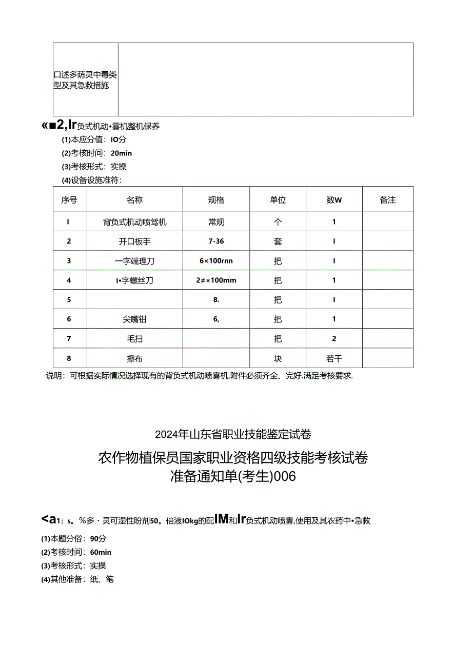2024年山东省职业技能等级认定试卷 真题 样题-农作物植保员（病虫害防治工）四级技能考核考场、考生通知单.docx_第2页
