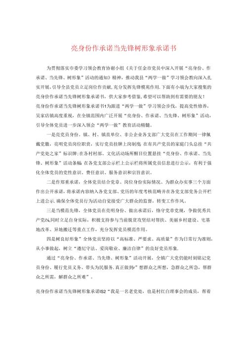 亮身份作承诺当先锋树形象承诺书.docx