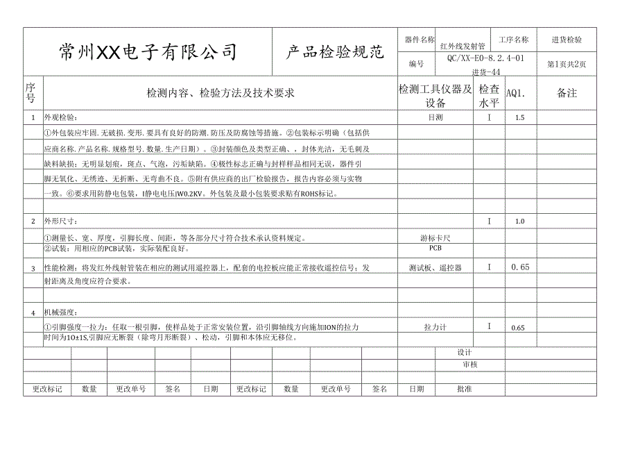 红外线发射管进货检验标准.docx_第1页