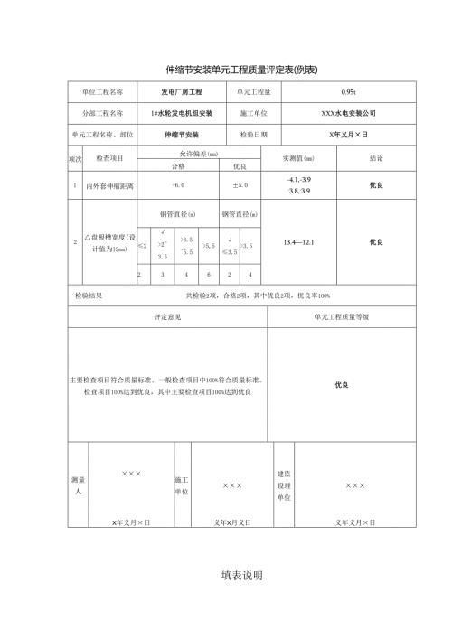 伸缩节安装单元工程质量评定表.docx