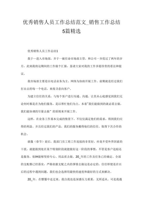 优秀销售人员工作总结范文_销售工作总结5篇精选.docx