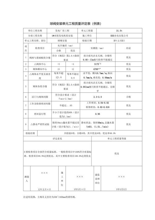 球阀安装单元工程质量评定表.docx