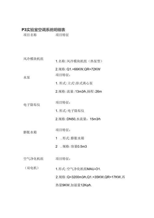 P3实验室空调系统明细表全套.docx