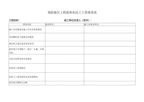 预防拖欠工程款和农民工工资排查表.docx