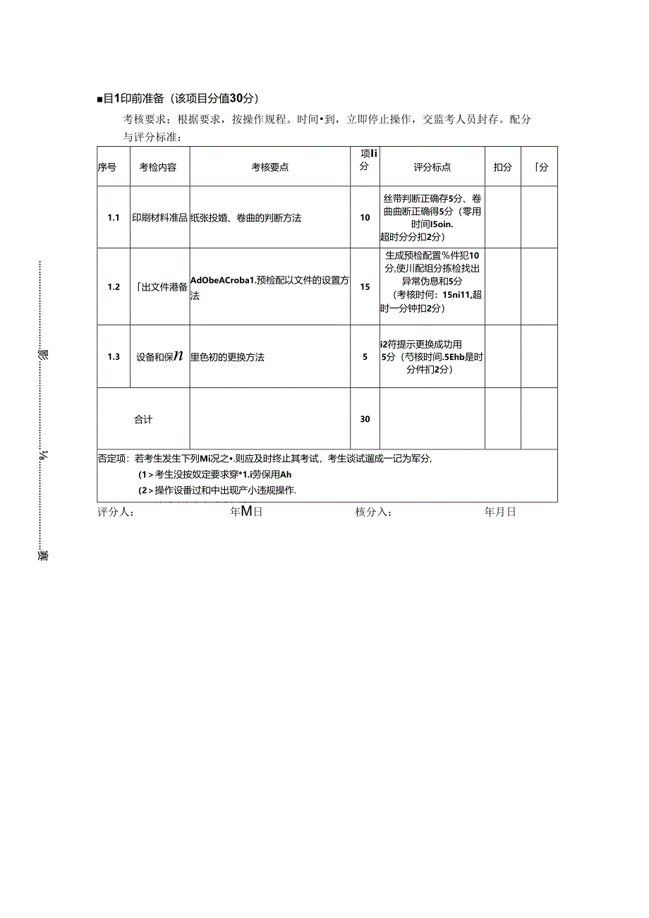 2024年山东省职业技能等级认定试卷 真题 印刷操作员（数字印刷员） 四级（中级）技能考核-样题评分表.docx_第2页