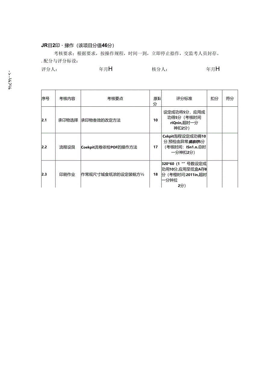 2024年山东省职业技能等级认定试卷 真题 印刷操作员（数字印刷员） 四级（中级）技能考核-样题评分表.docx_第3页