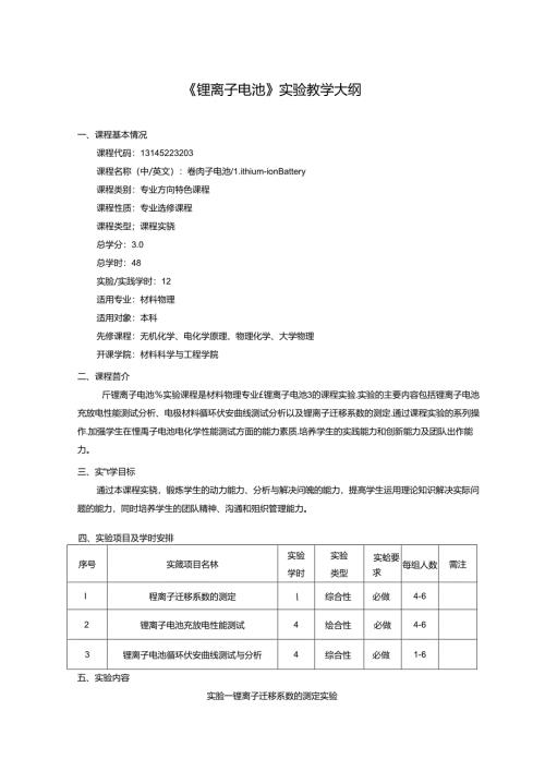 《锂离子电池》实验教学大纲.docx