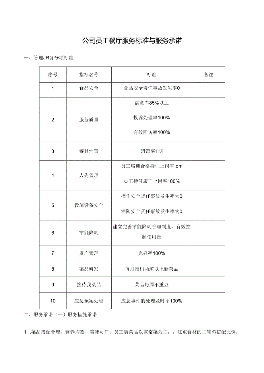 公司员工餐厅服务标准与服务承诺.docx_第1页